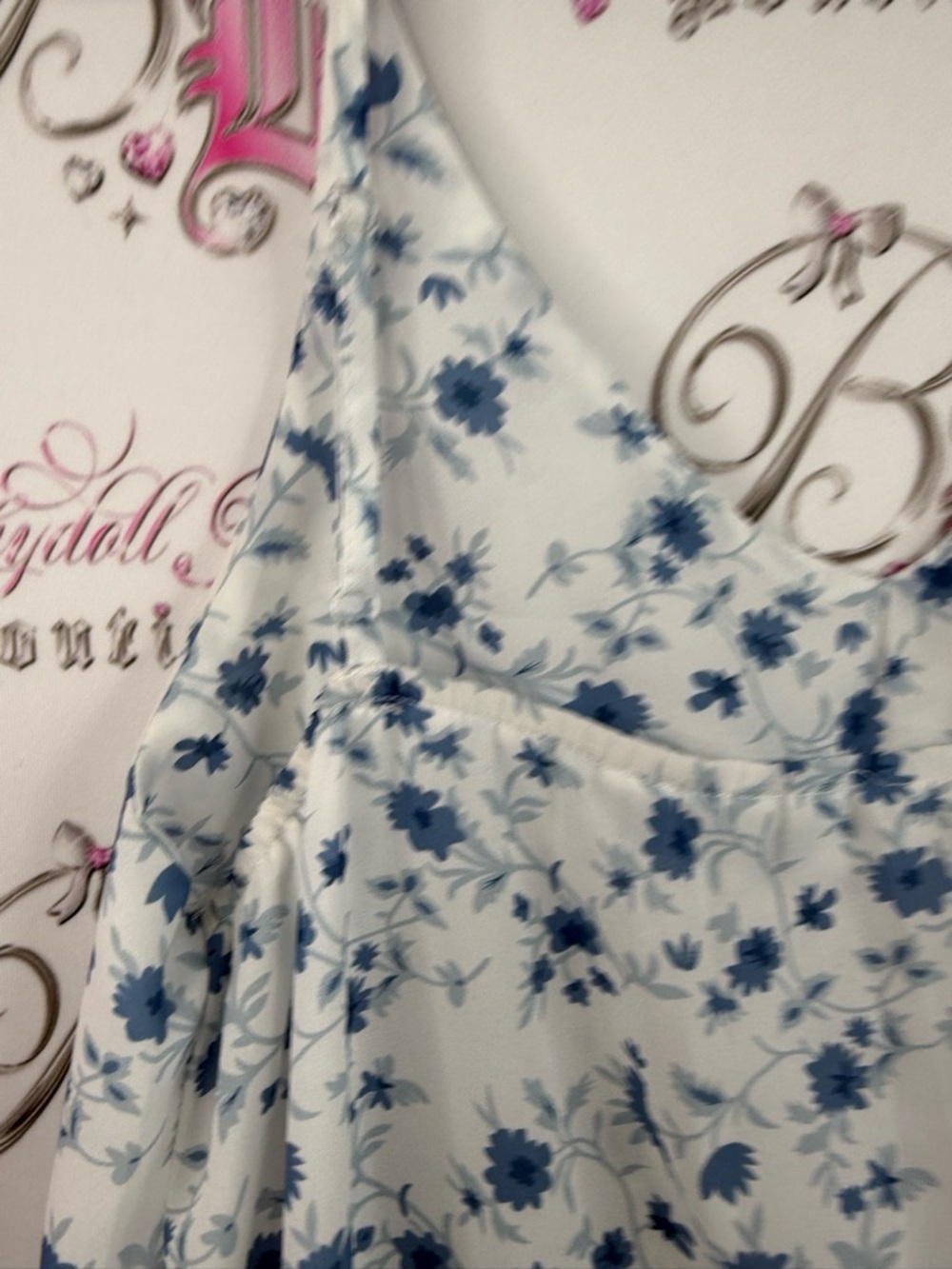 Cupshe dress beach cover up White and Blue Floral Slip Dress with Border Hem - Picture 7 of 11